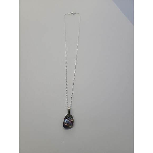 Vintage Handcrafted Dichroic Glass Pendant Necklace Iridescent Rainbow Art Glass - Picture 9 of 12
